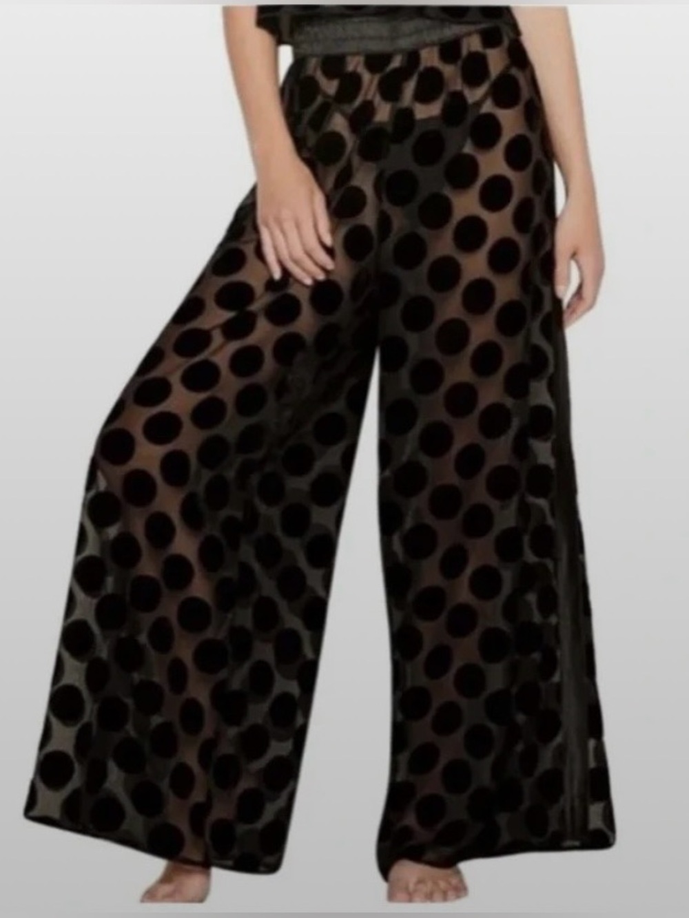 Victoria's Secret Black Velvet Polka Dot Wide-Leg Pants